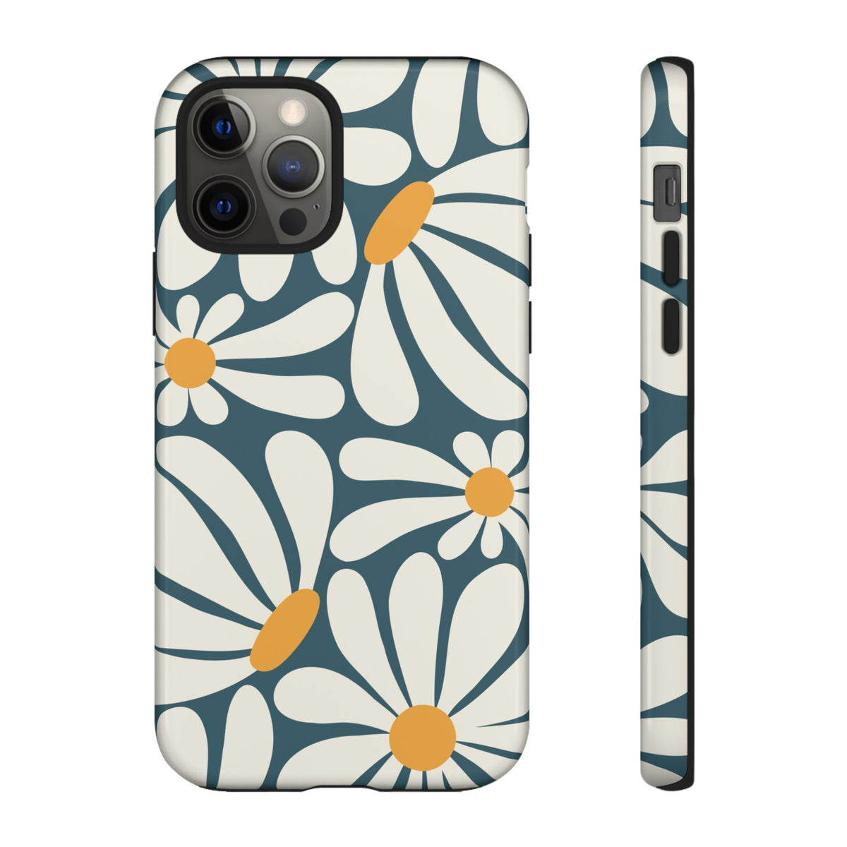 Retro Blue Daisy Pattern Phone Case - Blue Phone Case - iPhone 12 Pro / Glossy