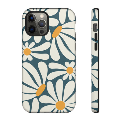 Retro Blue Daisy Pattern Phone Case - Blue Phone Case - iPhone 12 Pro / Glossy