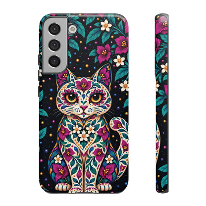 Vibrant Purple and Teal Calavera Cat Phone Case - Multicolor Phone Case - Samsung Galaxy S22 Plus / Glossy