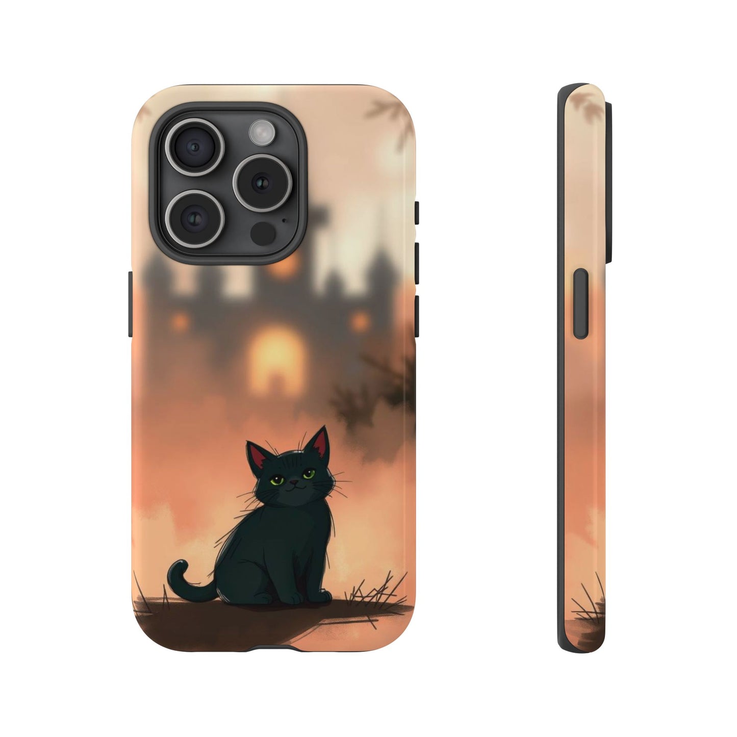 iPhone 15 Pro / Glossy Phone Case - Cute Gothic Cat Design Phone Case