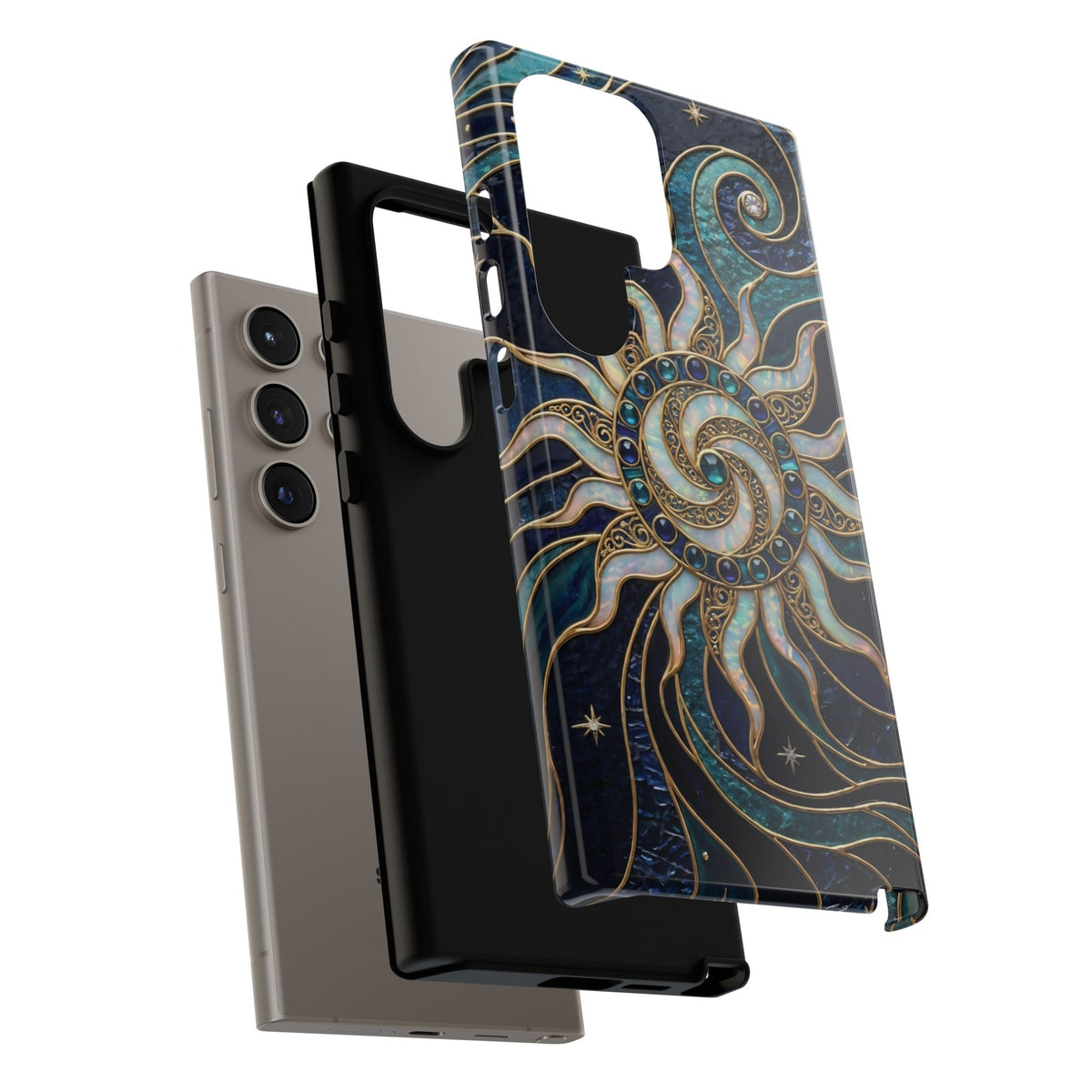 Elegant Teal & Gold Cosmic Sunburst Phone Case