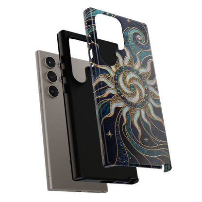 Elegant Teal & Gold Cosmic Sunburst Phone Case
