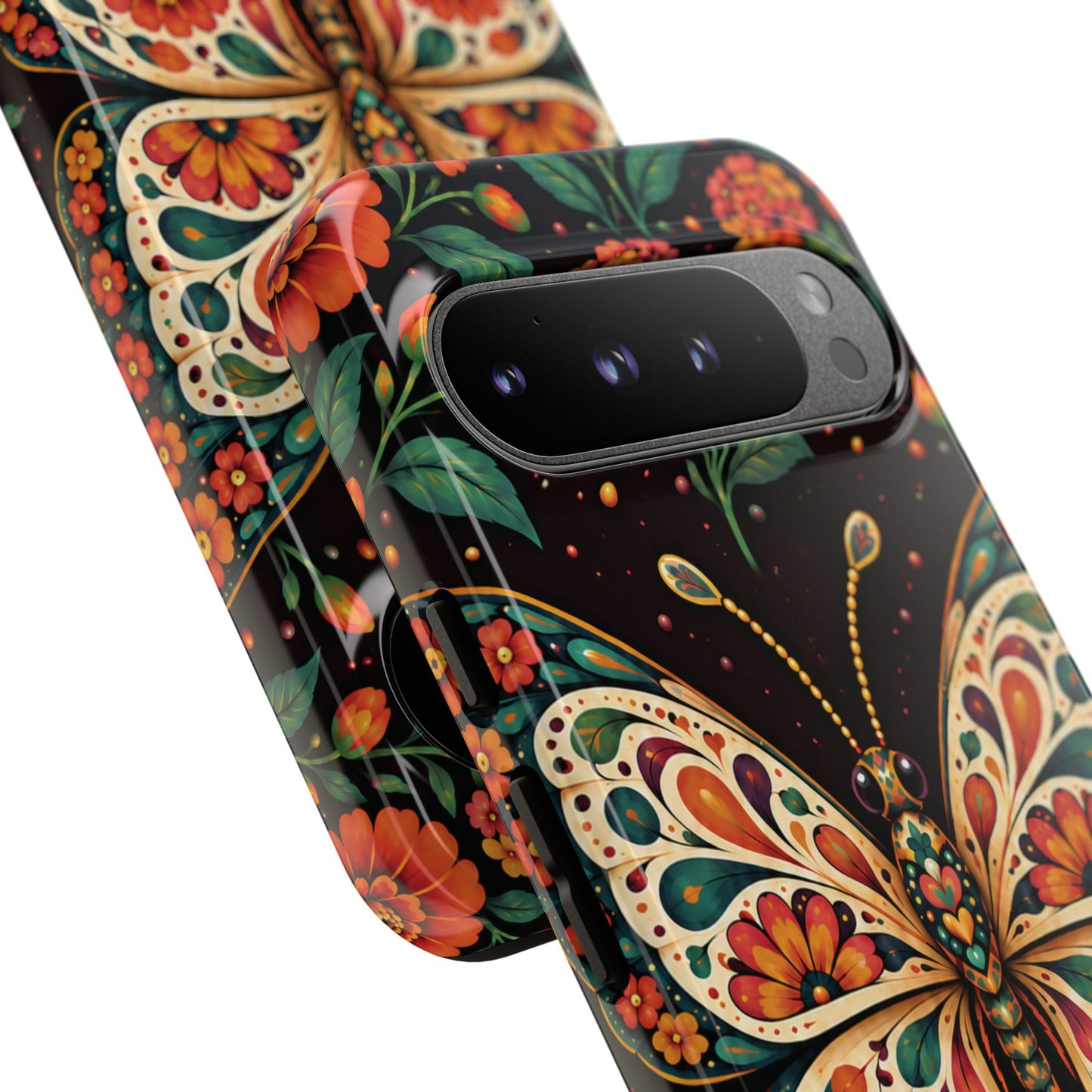 Vibrant Terracotta and Teal Calavera Butterfly Phone Case - Multicolor Phone Case