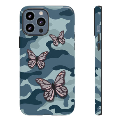Dark Blue Butterfly Camo Phone Case - Blue Phone Case - iPhone 13 Pro Max / Glossy
