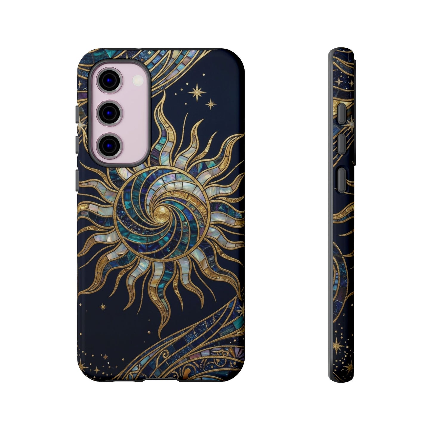 Elegant Navy & Gold Solar Spiral Phone Case