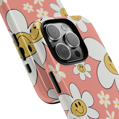 Fun Retro Daisy Pattern with Pink Background Phone Case - Pink Phone Case