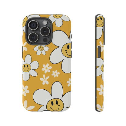 Fun Retro Daisy Pattern with Yellow Background Phone Case - Yellow Phone Case - iPhone 15 Pro / Glossy