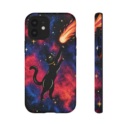 Whimsical Multicolour Celestial Black Cat Phone Case