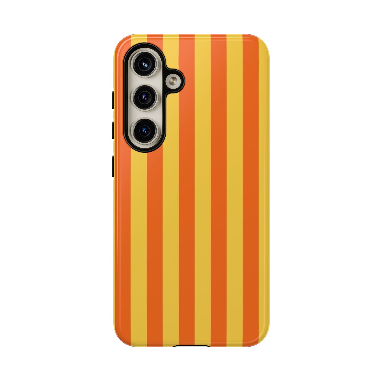 Samsung Galaxy S24 / Glossy Phone Case - Trendy Orange & Yellow Stripe Pattern Phone Case