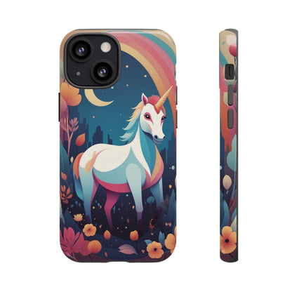 iPhone 13 Mini / Glossy Phone Case - Stylised Unicorn & Rainbow Design Phone Case