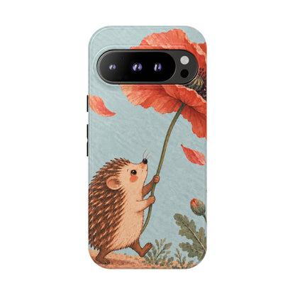 Whimsical Pale Blue Hedgehog and Poppy Phone Case - Blue Phone Case - Google Pixel 9 Pro / Glossy