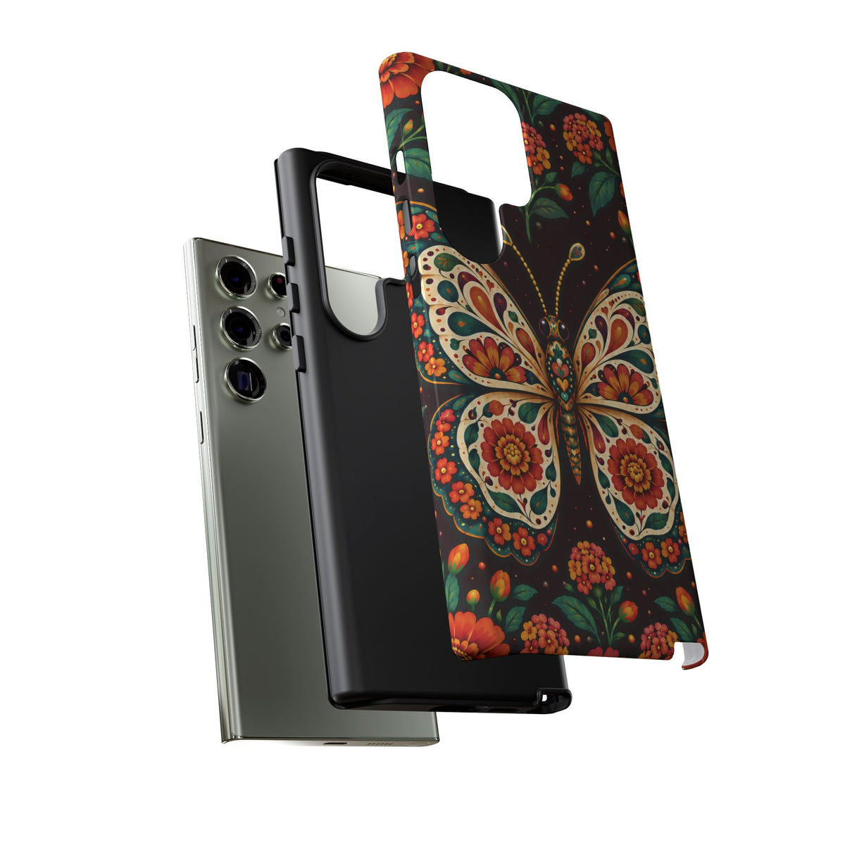 Vibrant Terracotta and Teal Calavera Butterfly Phone Case - Multicolor Phone Case