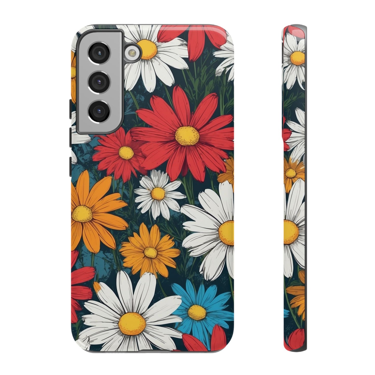 Samsung Galaxy S22 Plus / Glossy Phone Case - Pop Art Daisies Illustration ’Red & Orange’ Phone Case