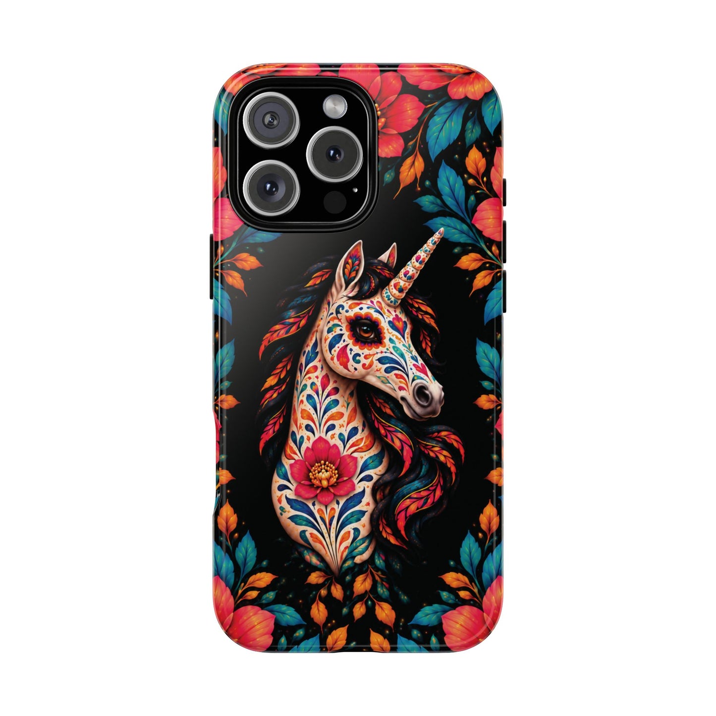 Elegant Pink and Turquoise Calavera Unicorn Phone Case - Phone Case - iPhone 16 Pro Max / Glossy