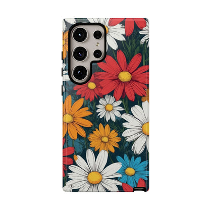 Samsung Galaxy S24 Ultra / Glossy Phone Case - Pop Art Daisies Illustration ’Red & Orange’ Phone Case