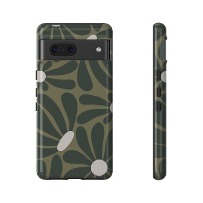 Retro Olive Green Daisy Pattern Phone Case - Green Phone Case - Google Pixel 7 / Glossy