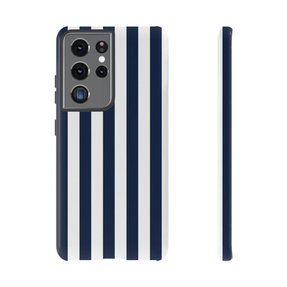 Samsung Galaxy S21 Ultra / Glossy Phone Case - Simple Dark Blue & White Stripe Pattern Phone Case