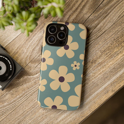Cute Blue & Cream Daisy Pattern Phone Case - Blue Phone Case