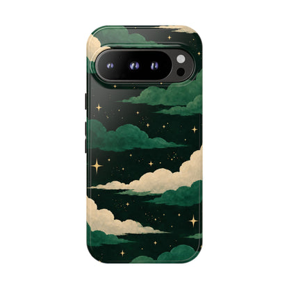 Illustrated Emerald Green Clouds & Stars Phone Case