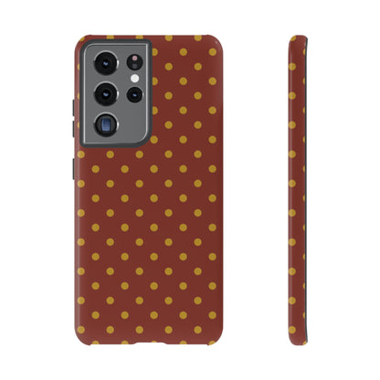 Samsung Galaxy S21 Ultra / Glossy Phone Case - Trendy Brown & Mustard Dot Pattern Phone Case