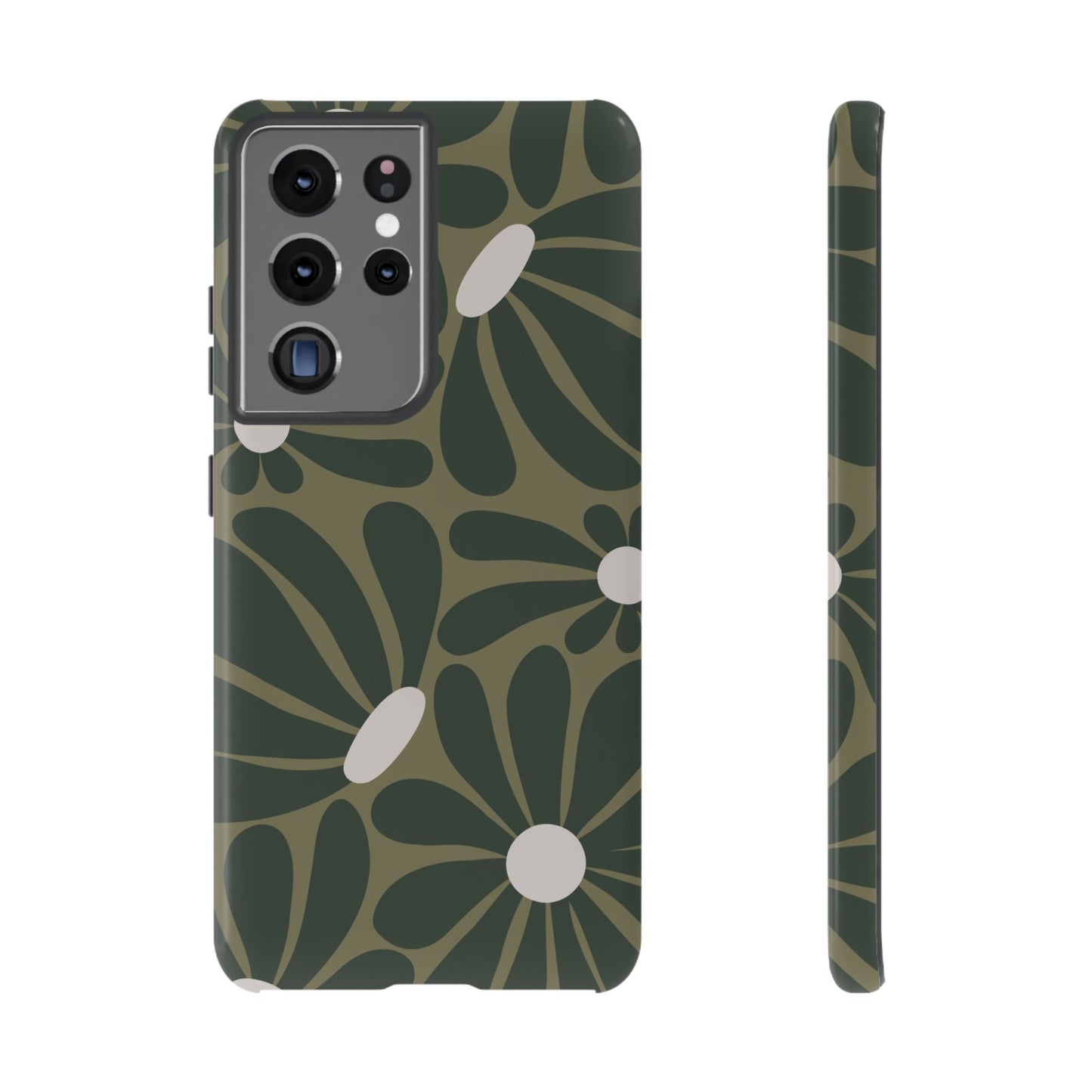 Samsung Galaxy S21 Ultra / Glossy Phone Case - ’Retro Olive Green Daisy Pattern’ Phone Case