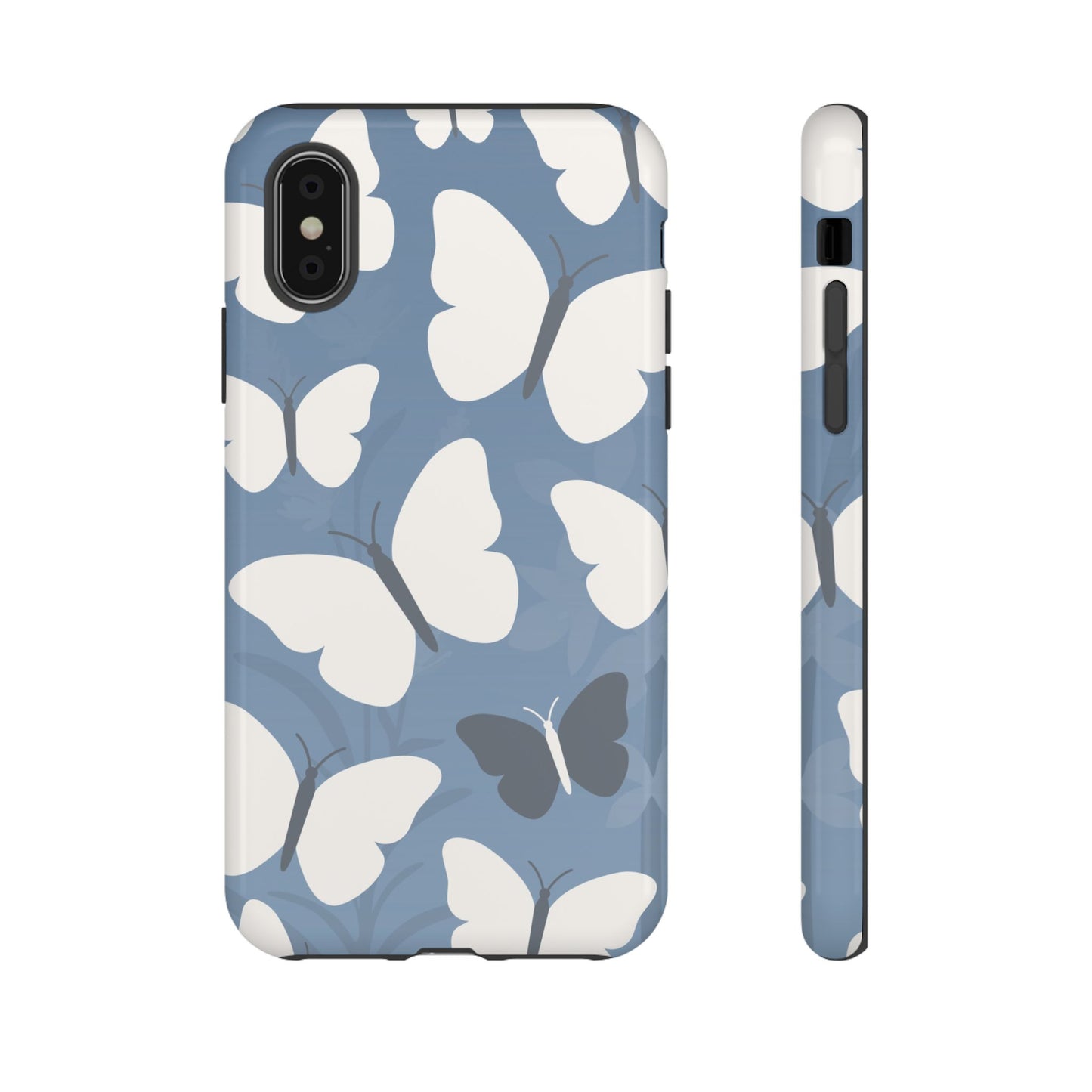 iPhone XS / Glossy Phone Case - Minimalist Light Blue Butterfly Pattern Phone Case