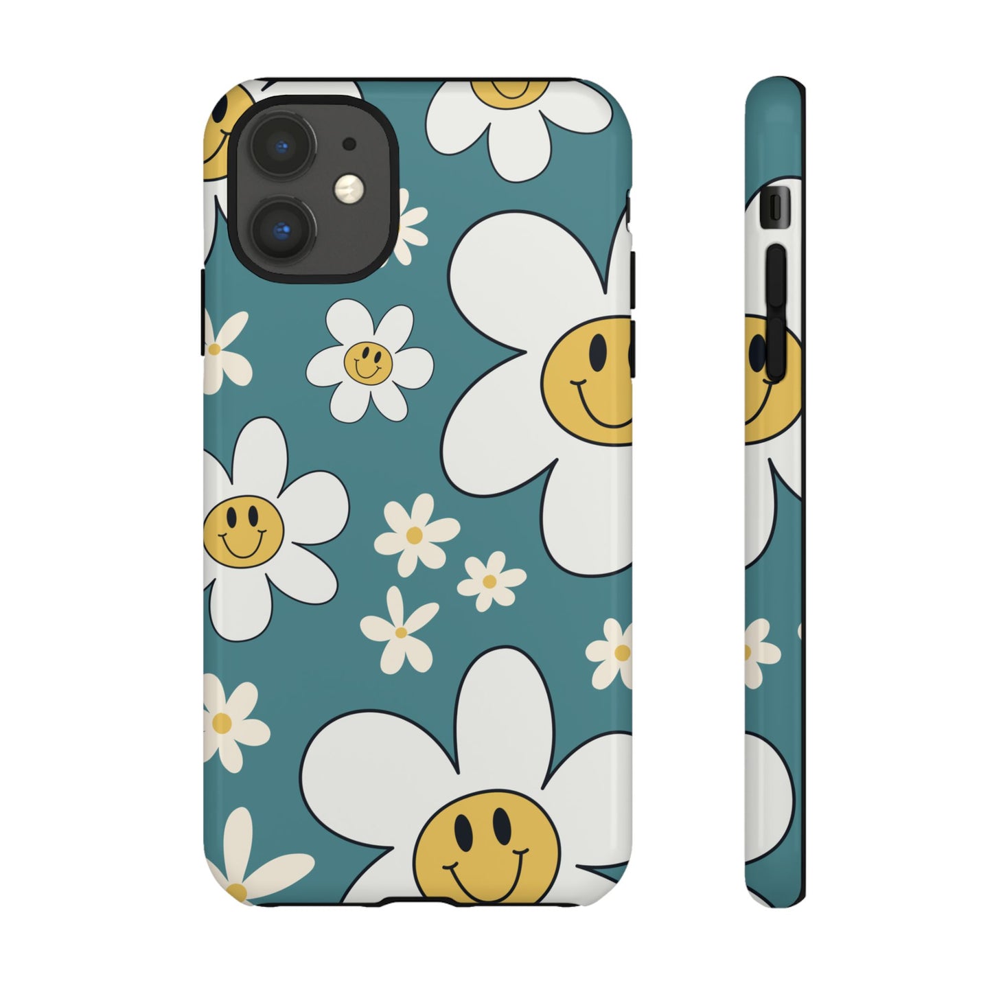 Fun Retro Daisy Pattern with Light Blue Background Phone Case - Blue Phone Case - iPhone 11 / Glossy