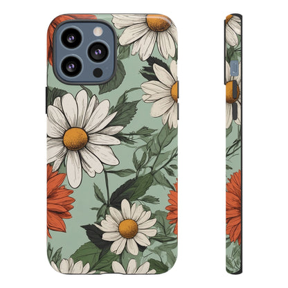 iPhone 13 Pro Max / Glossy Phone Case - Boho Chic Daisies Floral Pattern ’White & Orange’ Phone Case
