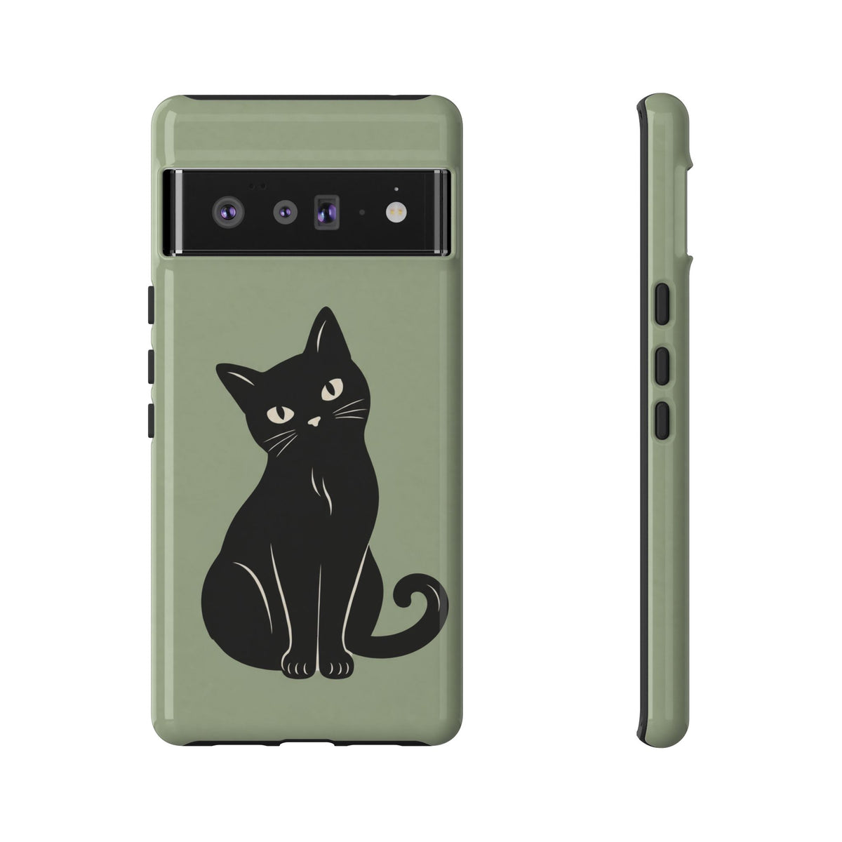 Minimalist Sage Green & Black Cat Phone Case
