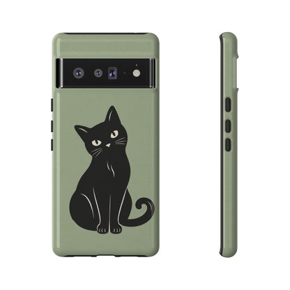 Minimalist Sage Green & Black Cat Phone Case