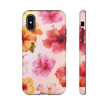 iPhone XS / Glossy Phone Case - ’Pink Hibiscus Pattern #2’ Phone Case