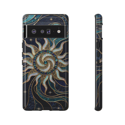 Elegant Teal & Gold Cosmic Sunburst Phone Case
