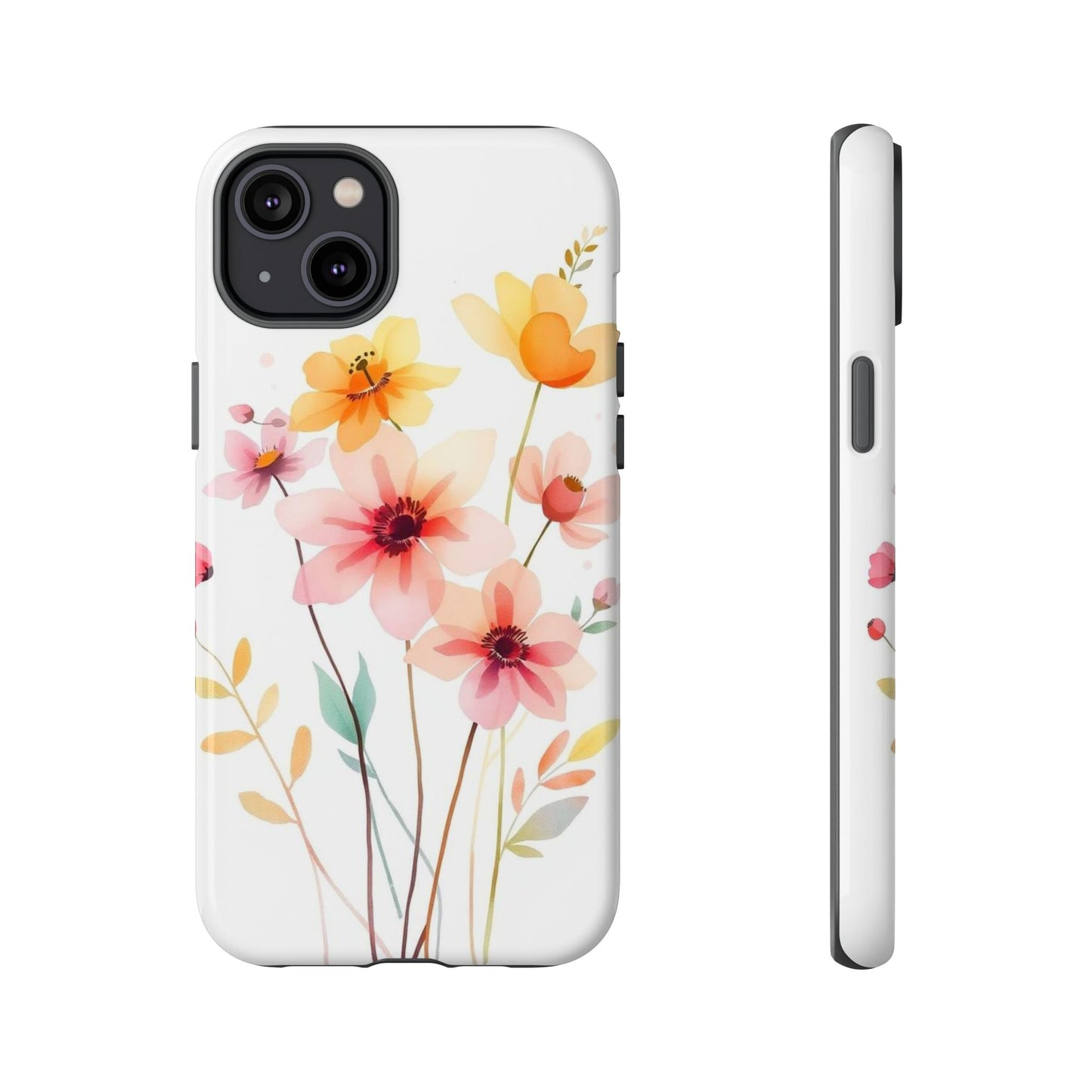 iPhone 14 Plus / Glossy Phone Case - Boho Chic Watercolour Blooms Design Phone Case
