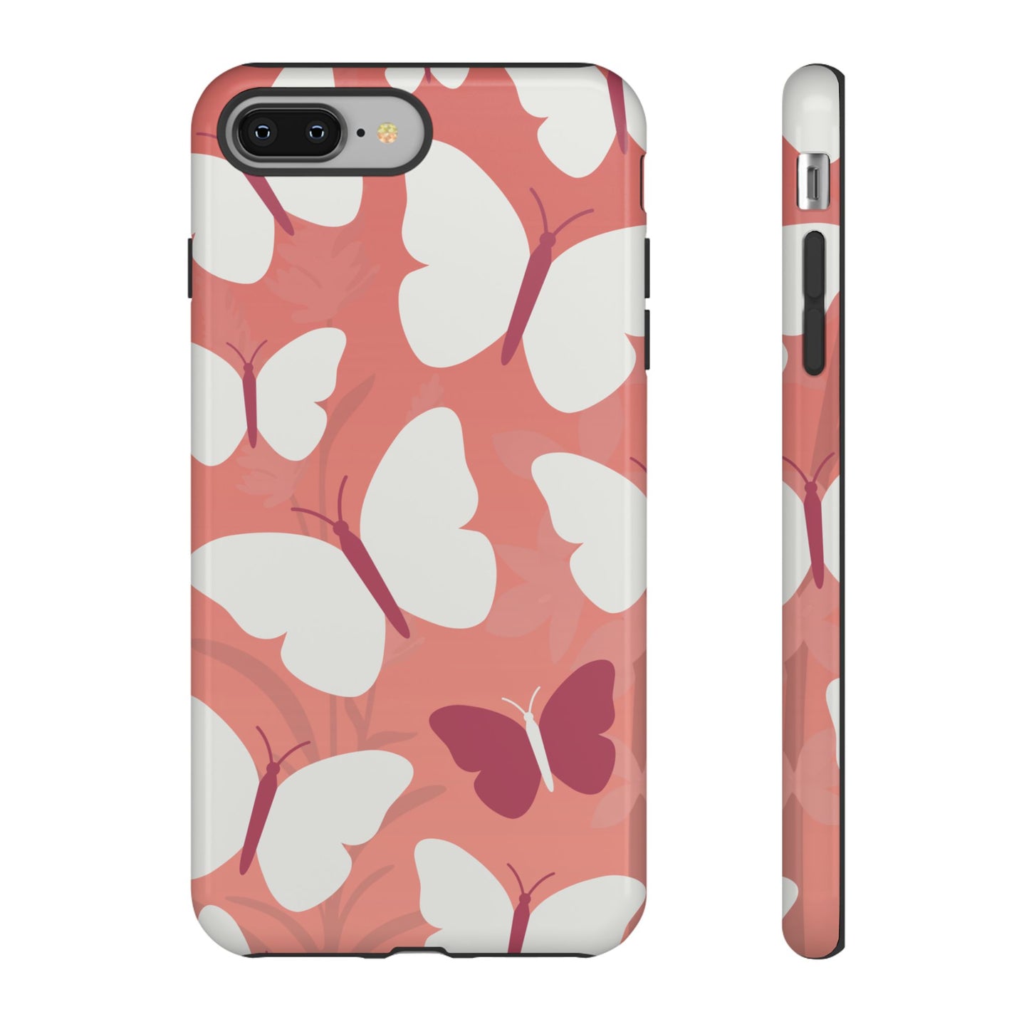 iPhone 8 Plus / Glossy Phone Case - Minimalist Pink Butterfly Pattern Phone Case