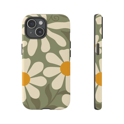 Retro Green Daisy Pattern #2 Phone Case - Green Phone Case - iPhone 15 / Glossy