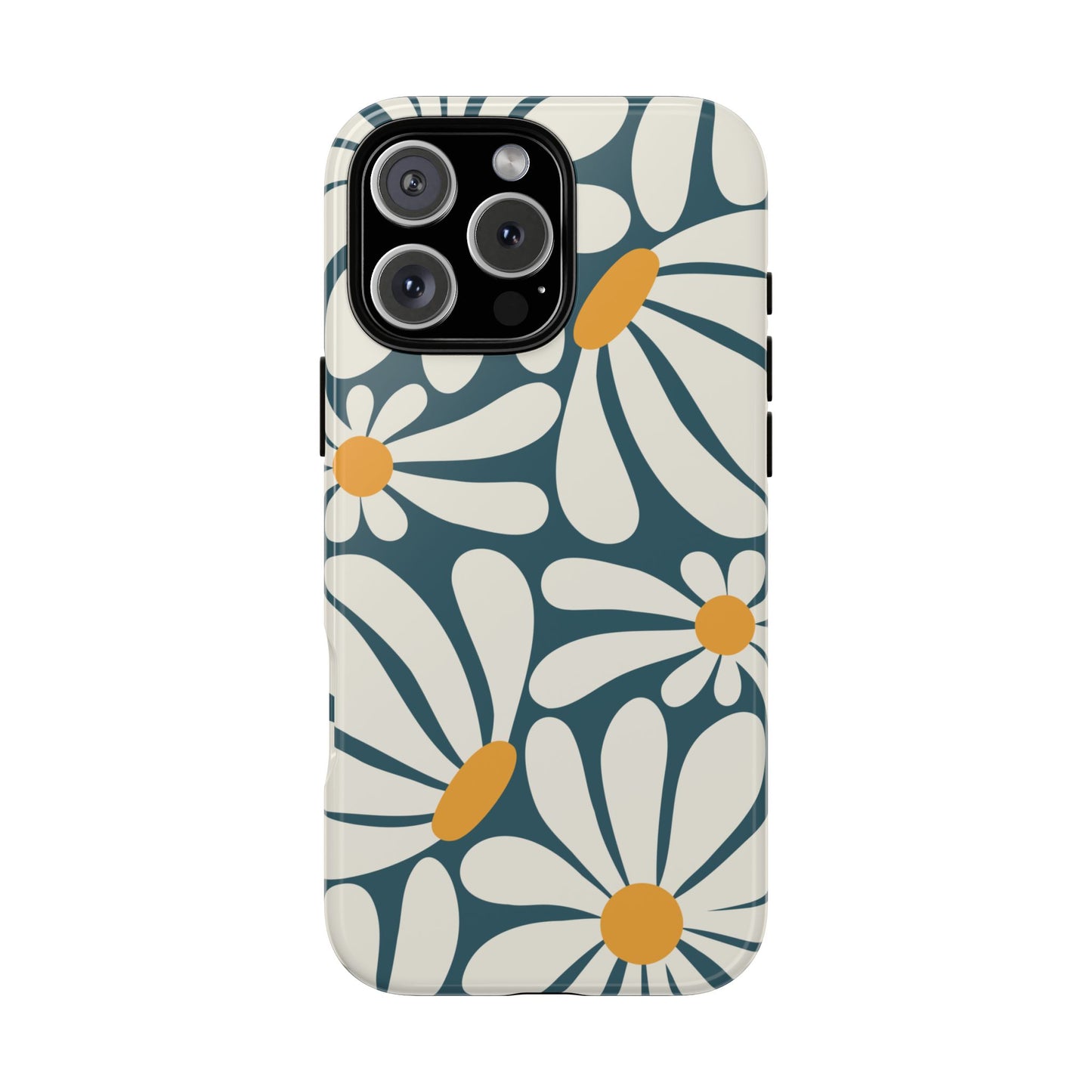 iPhone 16 Pro Max / Glossy Phone Case - Retro Blue Daisy Pattern Phone Case