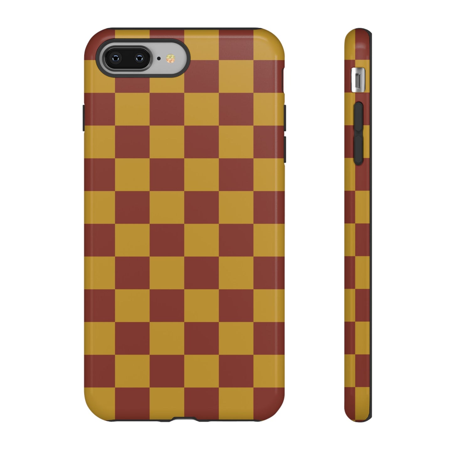 iPhone 8 Plus / Glossy Phone Case - Trendy Mustard & Burgandy Checked Pattern Phone Case