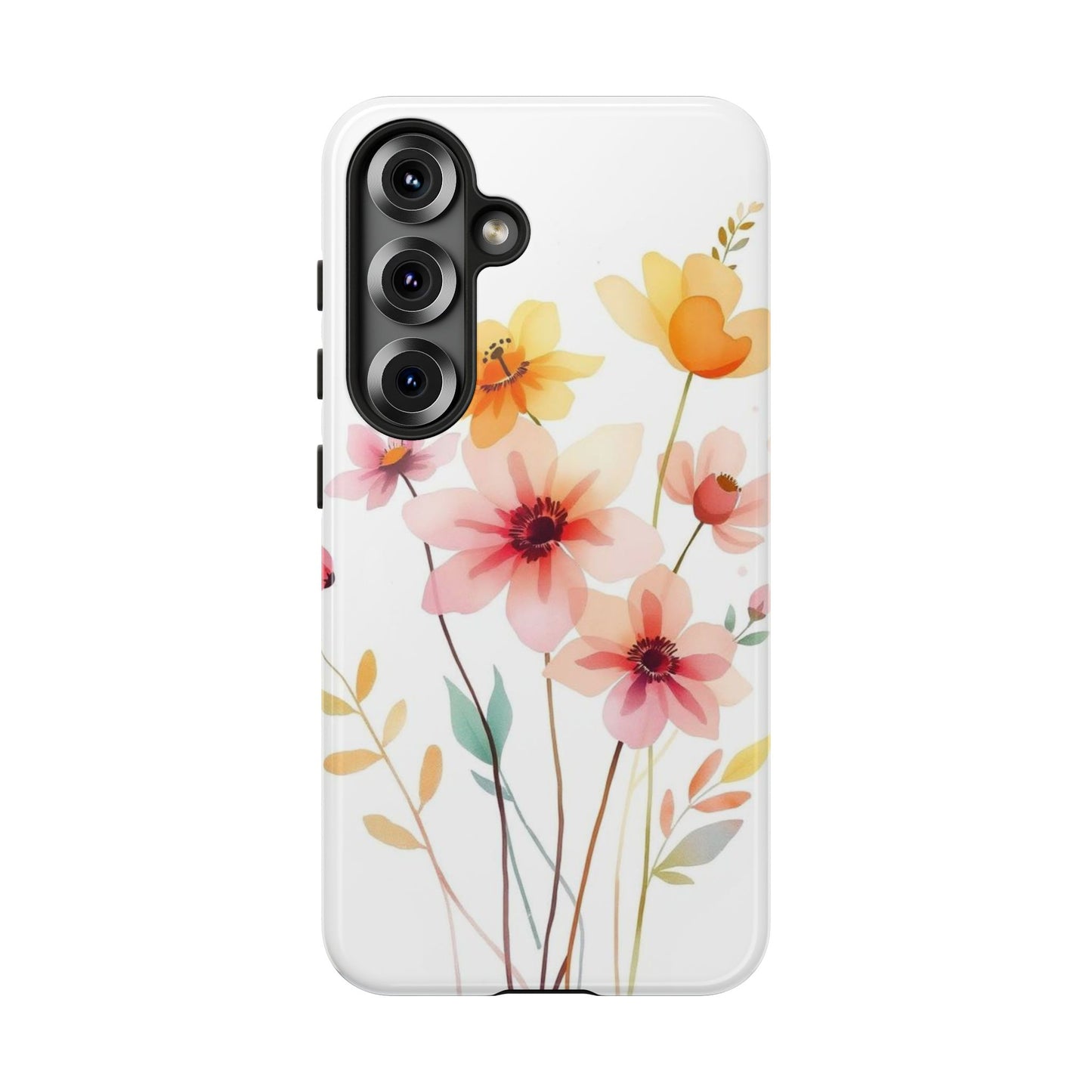 Samsung Galaxy S25 / Glossy Phone Case - Boho Chic Watercolour Blooms Design Phone Case