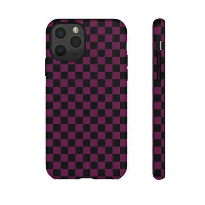 iPhone 11 Pro / Glossy Phone Case - Trendy Plum & Black Small Checked Pattern Phone Case