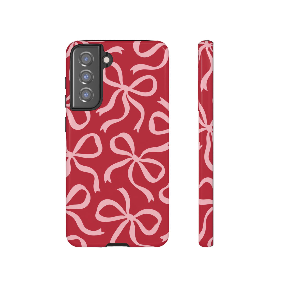 Bold Raspberry Red and Blush Pink Bow Pattern Phone Case