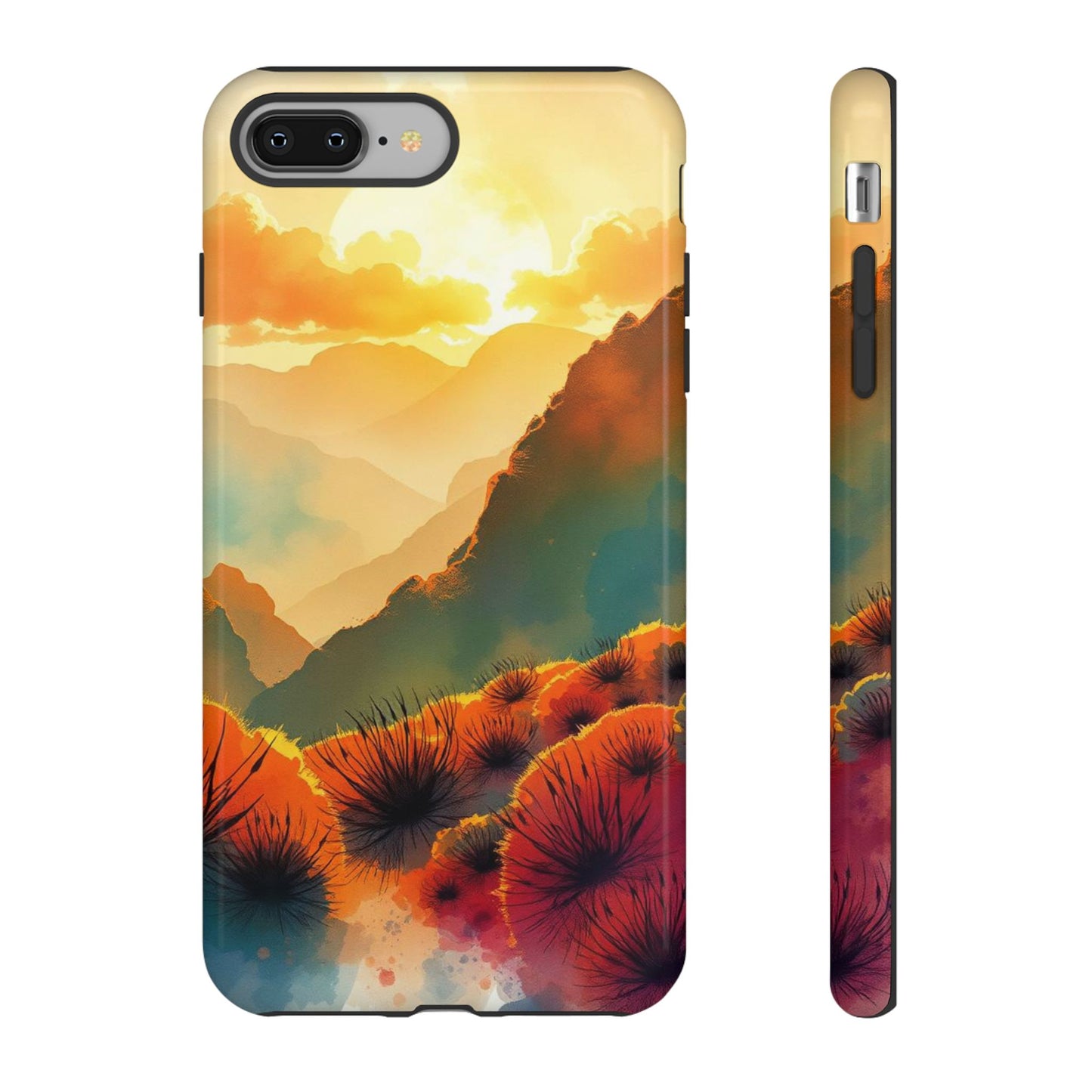 iPhone 8 Plus / Glossy Phone Case - Ideallic Watercolour Sunset Design Phone Case