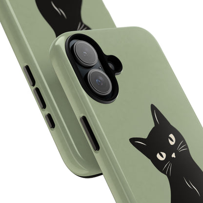 Minimalist Sage Green & Black Cat Phone Case