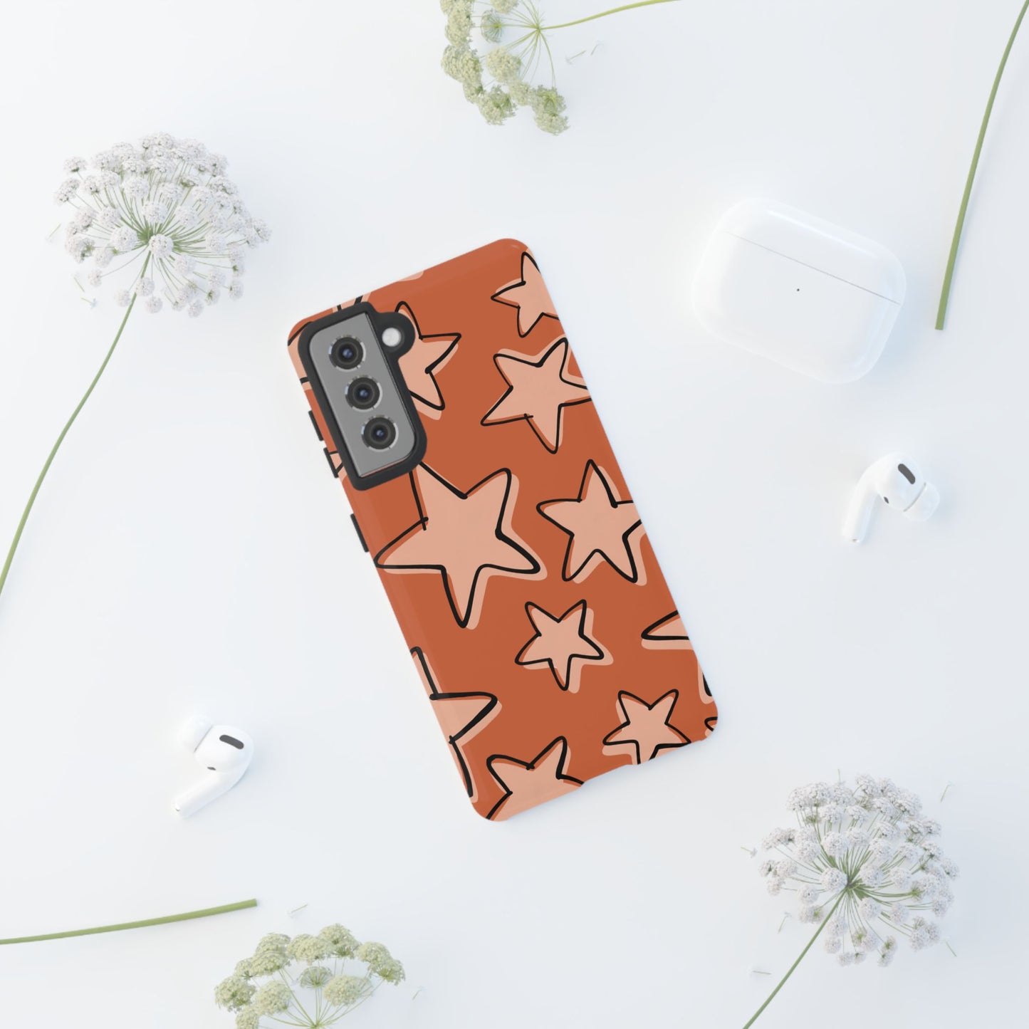 Burnt Orange Doodle Star Phone Case