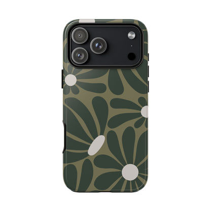 iPhone 17 Pro Max / Glossy Phone Case - ’Retro Olive Green Daisy Pattern’ Phone Case