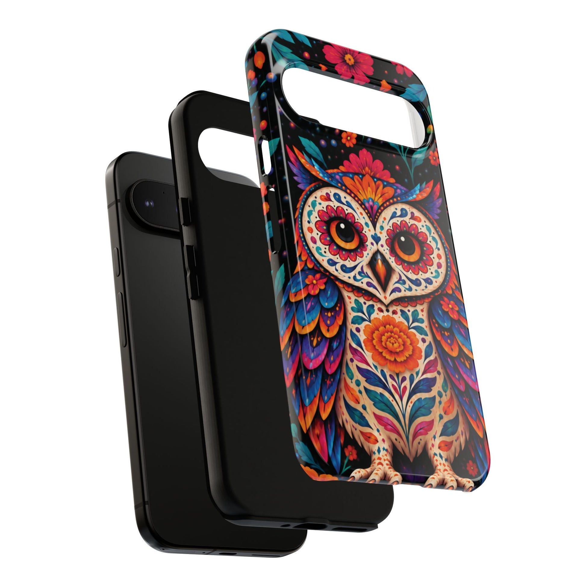 Vibrant Orange and Turquoise Calavera Owl Phone Case - Multicolor Phone Case