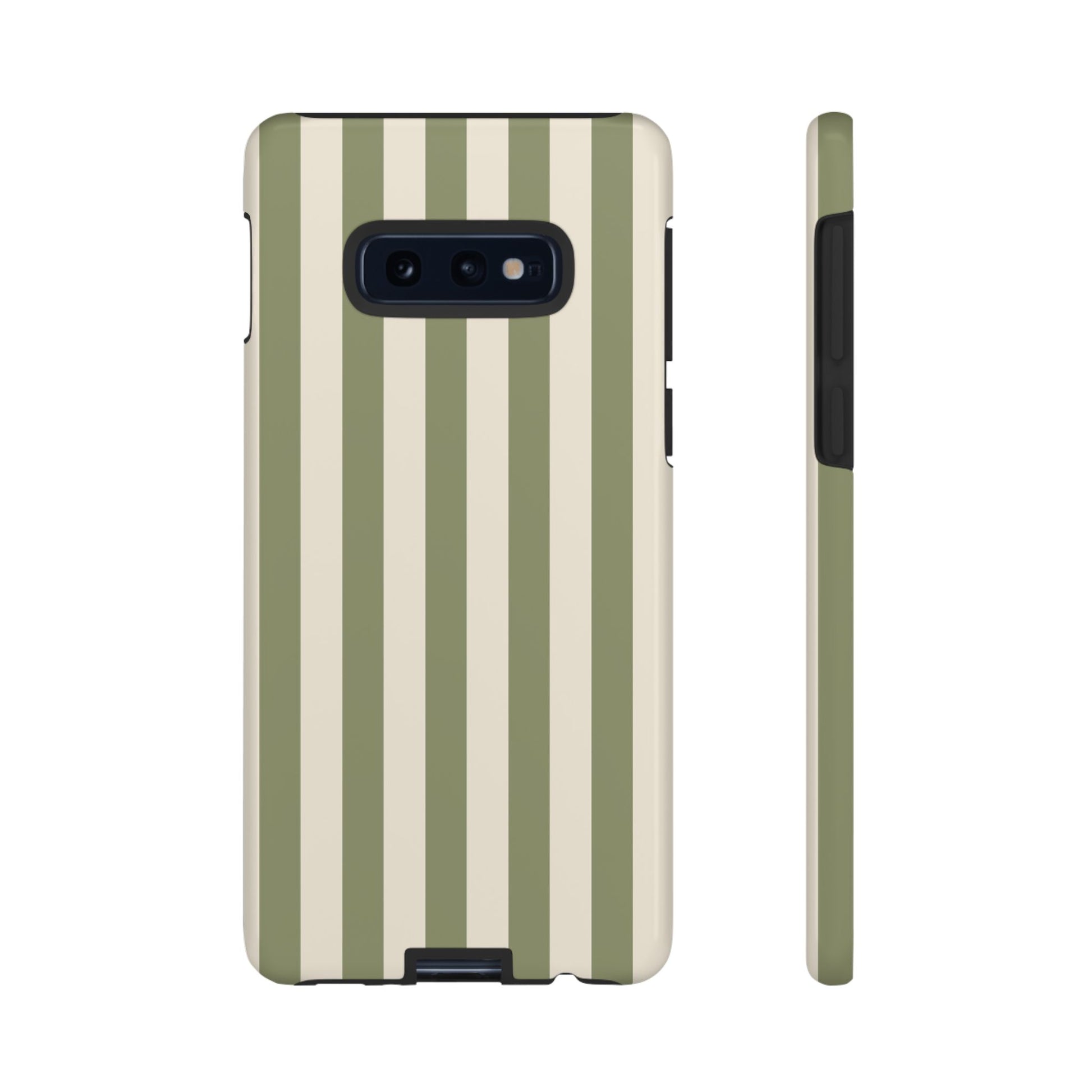 Samsung Galaxy S10E / Glossy Phone Case - ’Olive & Beige Stripe Pattern’ Phone Case