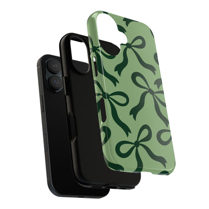 Bold Sage Green and Forest Green Bow Pattern Phone Case - Green Phone Case