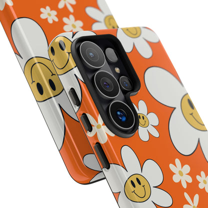 Fun Retro Daisy Pattern with Orange Background Phone Case - Orange Phone Case