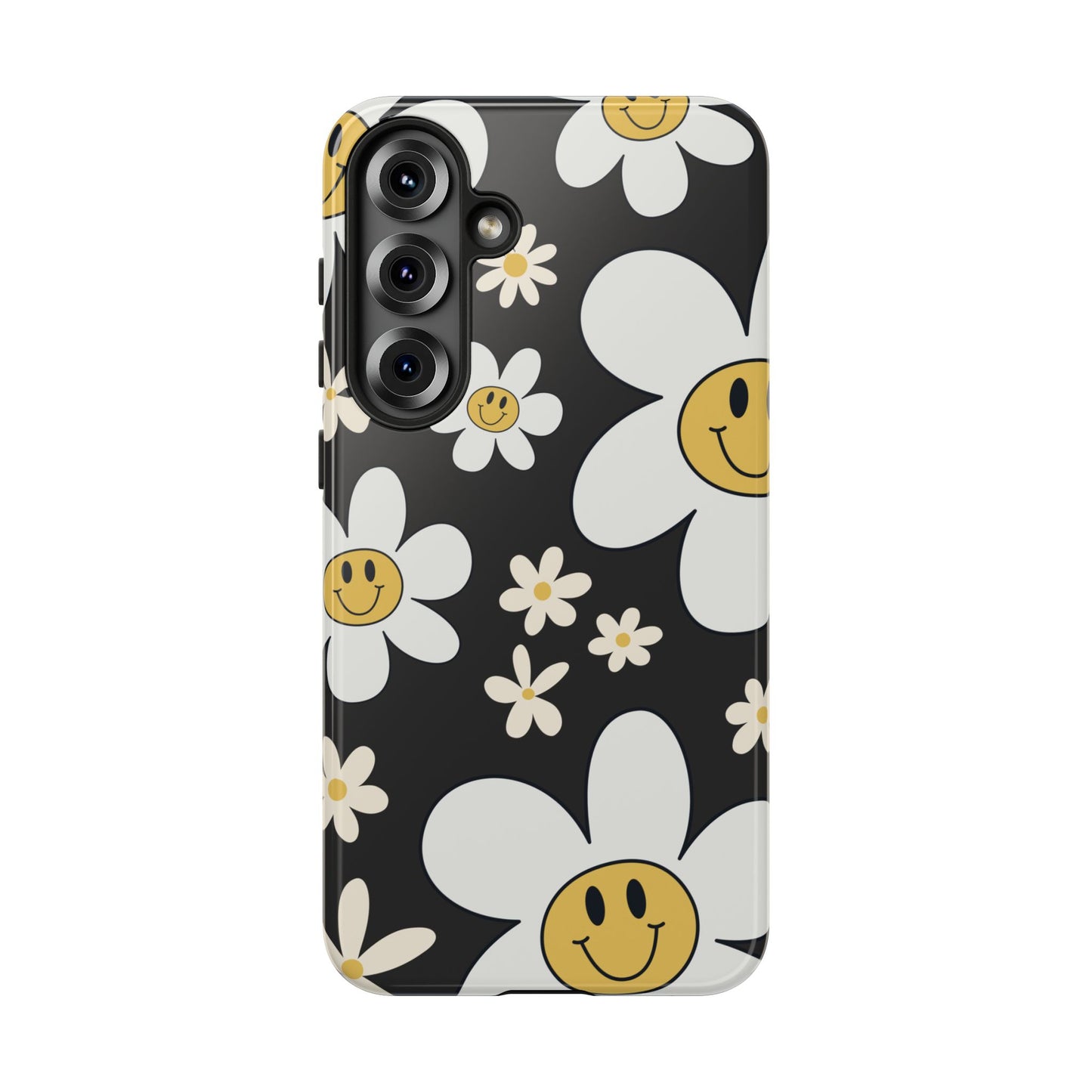 Samsung Galaxy S25 Plus / Glossy Phone Case - Fun Retro Daisy Pattern with Dark Grey Background Phone Case