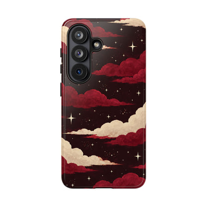 Illustrated Crimson Red Clouds & Stars Phone Case